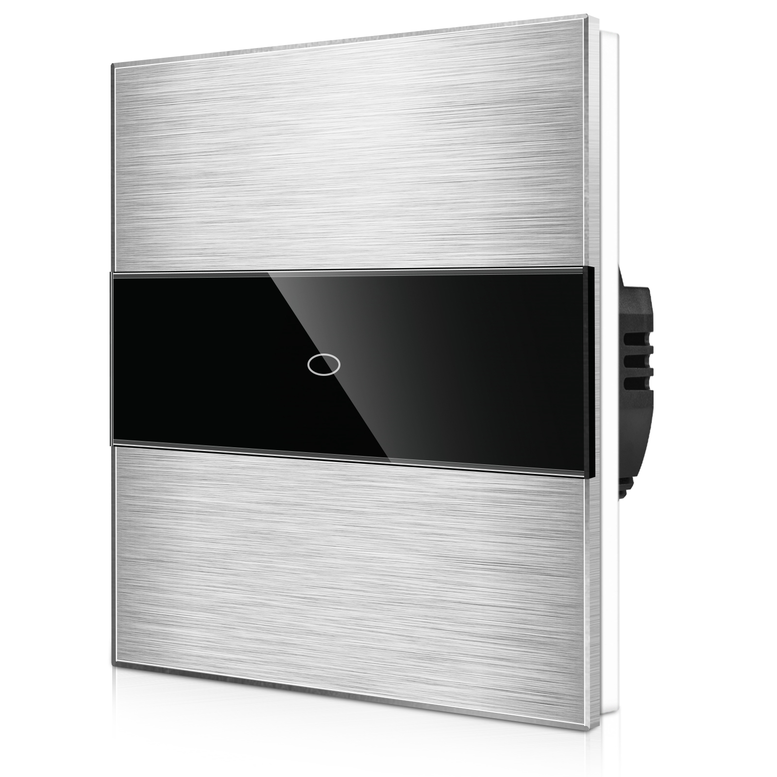 ALS-0001_diagonal_W.jpg Прекинувач на допир со еден тастер алуминиумски панел 1000W Само фаза Бела