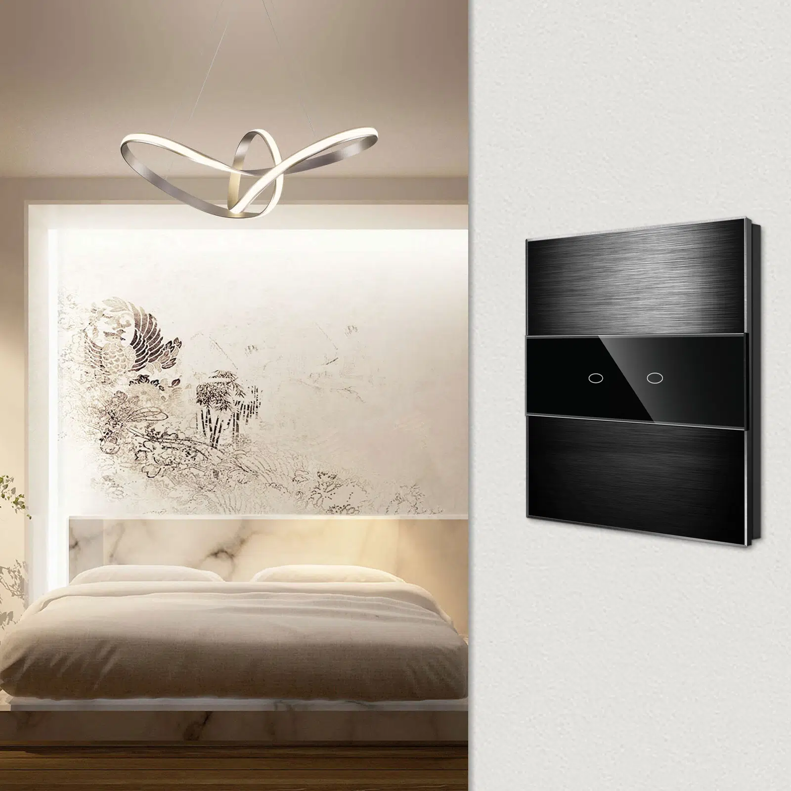 ALS-0002_B_lifestyle.jpg Прекинувач на допир со два тастера алуминиумски панел 1000W  Само фаза Во простор