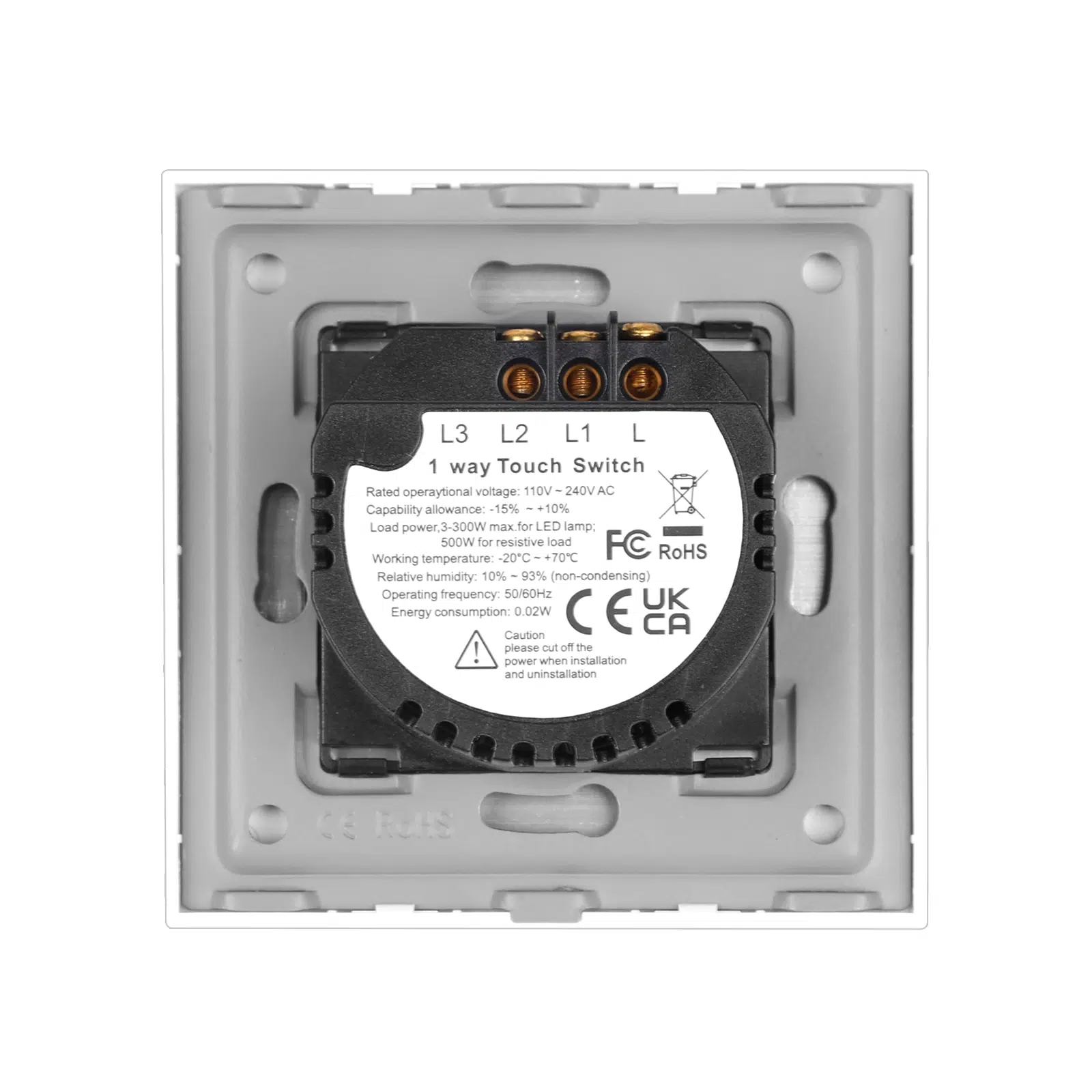 ALS-0002_W_back.jpg Прекинувач на допир со два тастера алуминиумски панел 1000W  Само фаза Задна страна