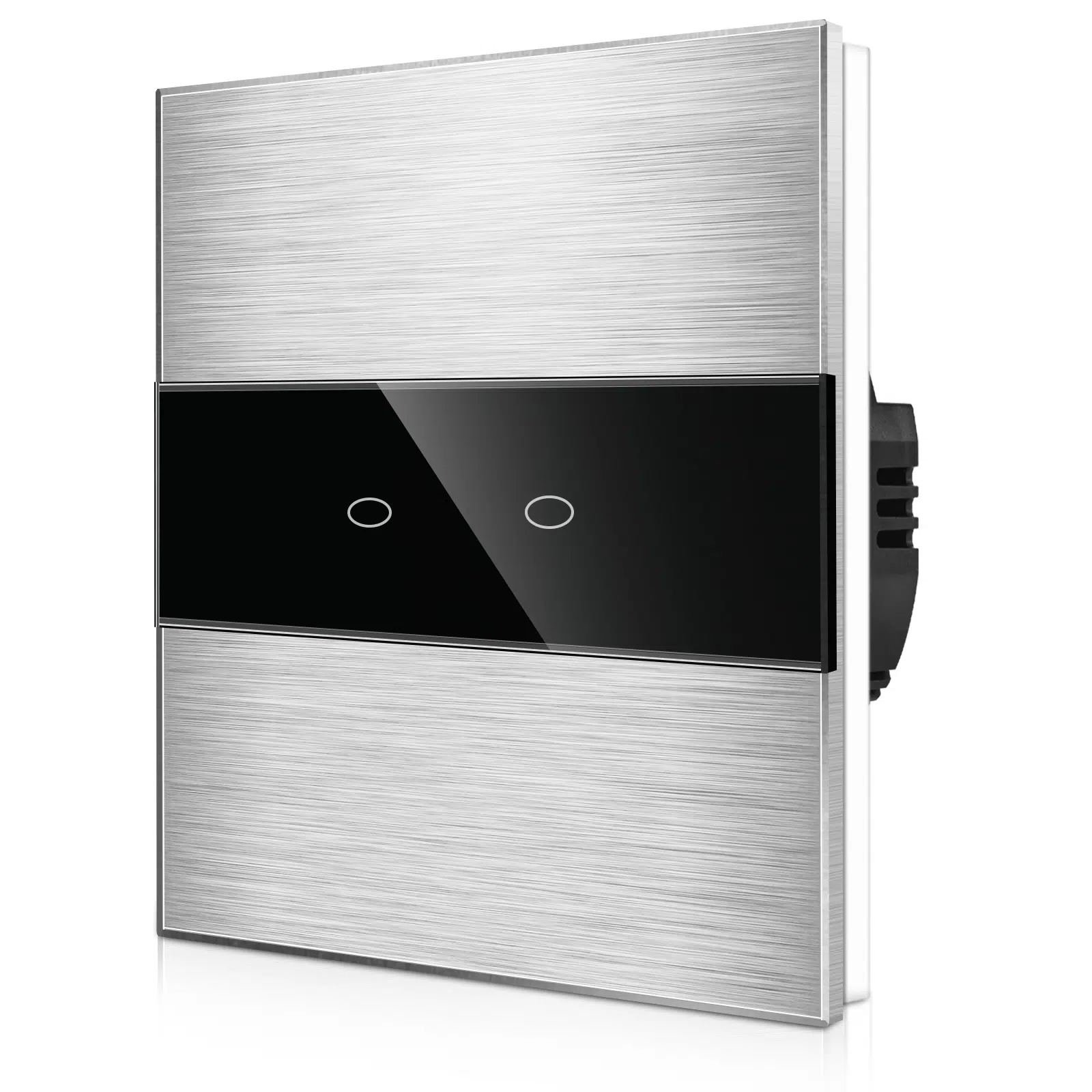 ALS-0002_diagonal_W.jpg Прекинувач на допир со два тастера алуминиумски панел 1000W  Само фаза Бела