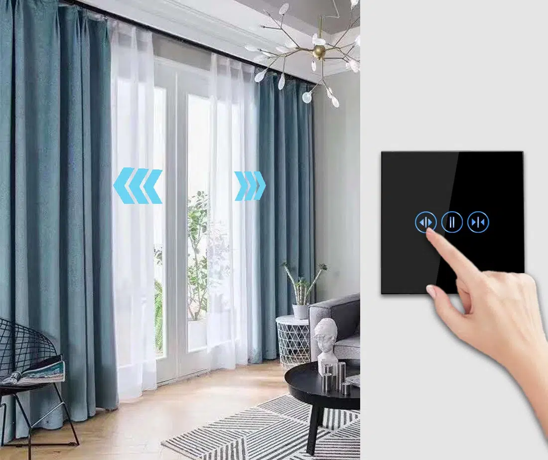 CS-0001_B_lifestyle.jpg Паметен WiFI прекинувач на допир за завеси лев и десен тастер стаклен панел 2000W  НулаФаза Во простор