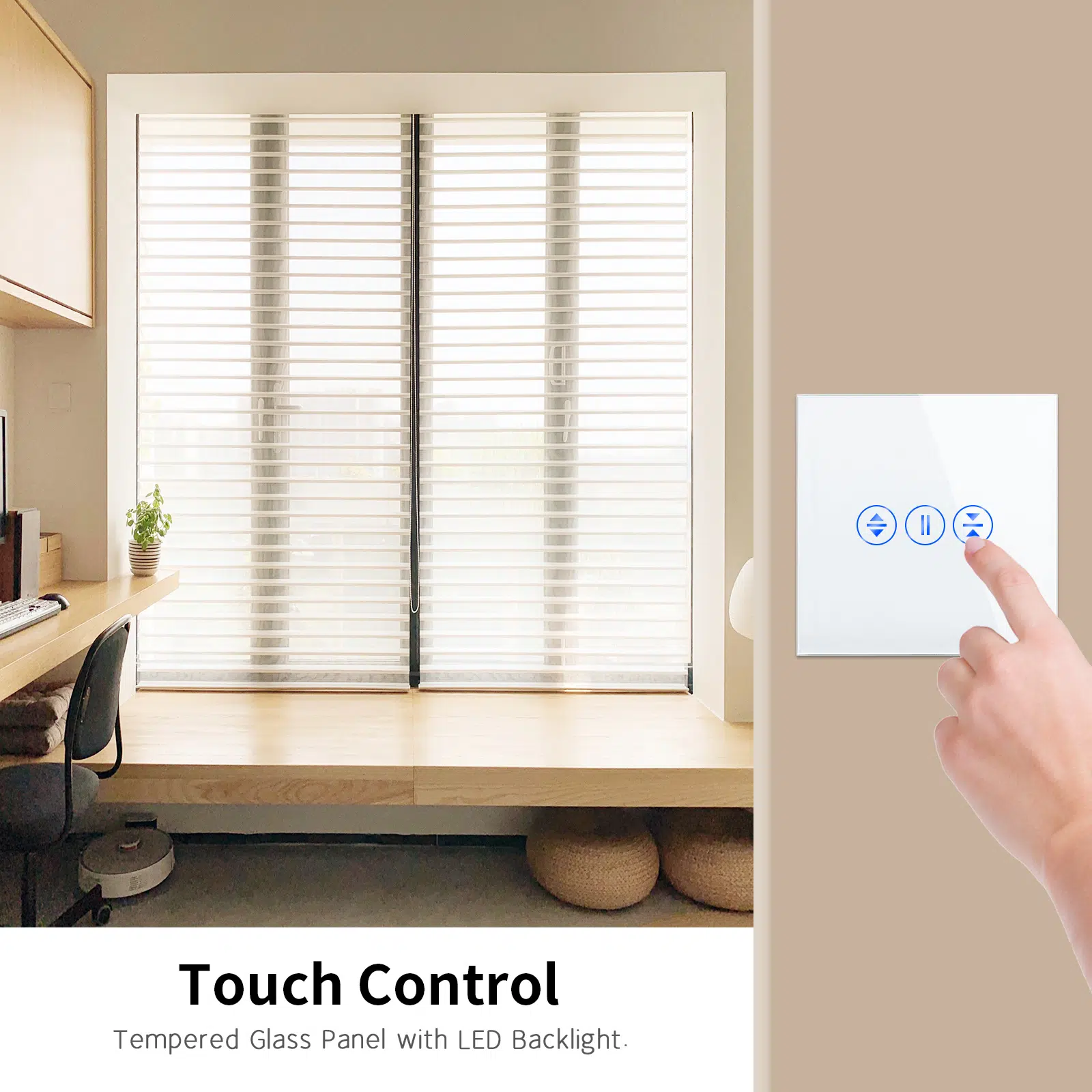 CS-0002_W_lifestyle.jpg Паметен WiFI прекинувач на допир за завеси горен и долен тастер стаклен панел 2000W  НулаФаза Во простор