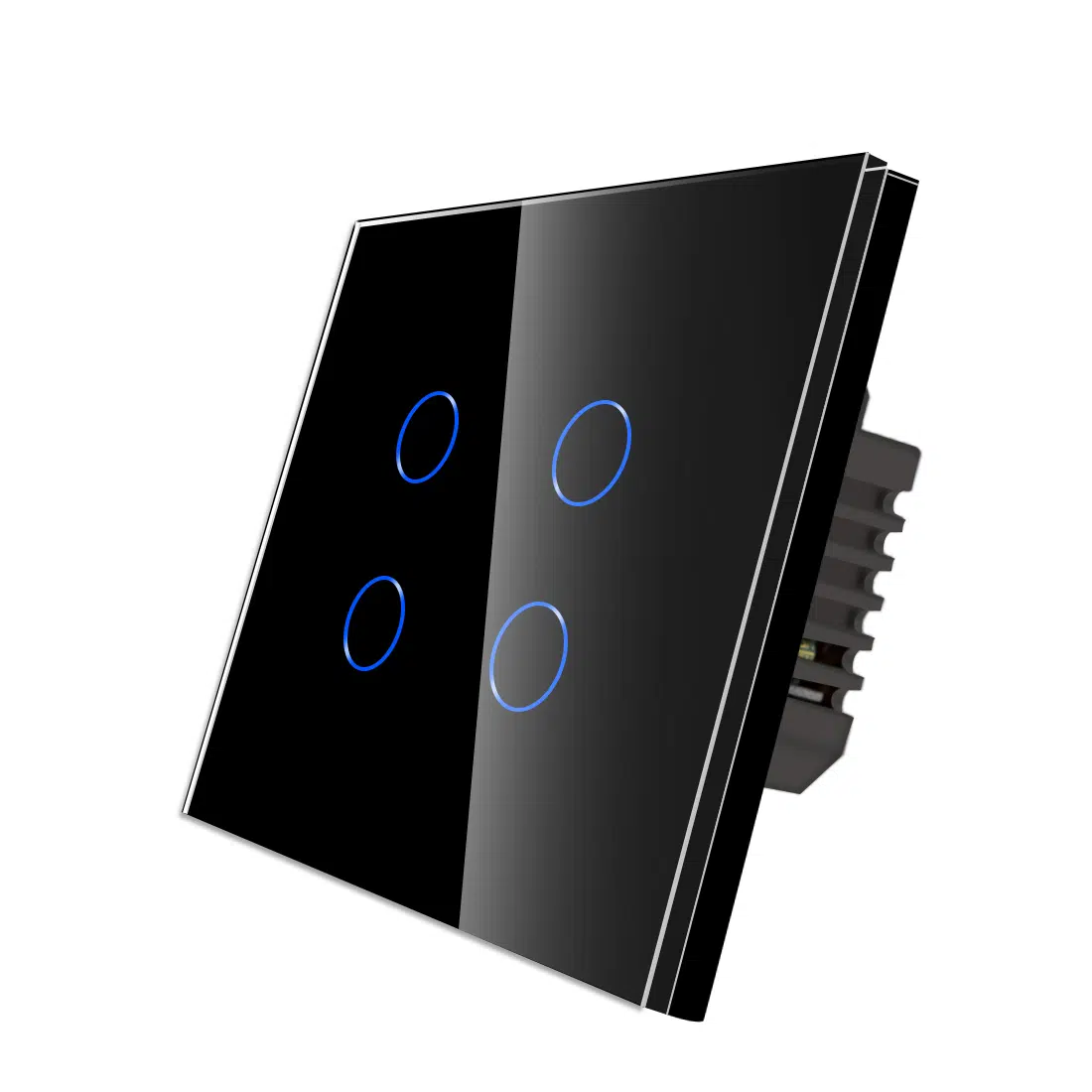 LS-0004_diagonal_B.jpg Паметен WiFI прекинувач на допир со четири тастера стаклен панел 600W  НулаФаза Црна