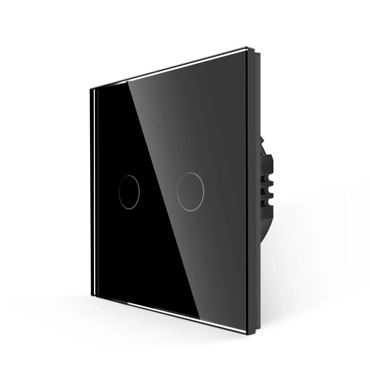 LS-0010_diagonal_B.jpg Паметен RF  WiFI прекинувач на допир со два тастера стаклен панел 1000W  Фаза или НулаФаза Црна