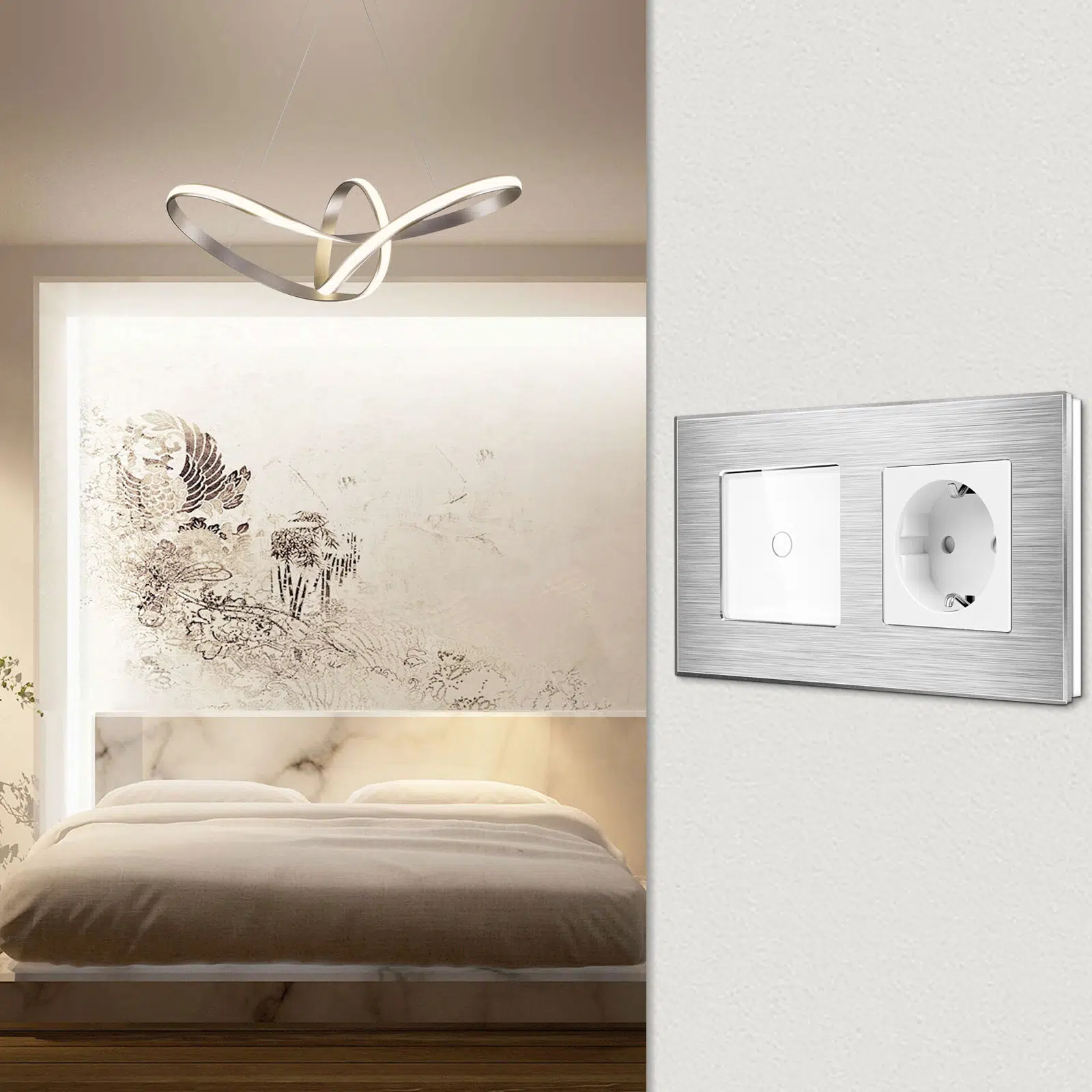 LSM-0002_W_lifestyle.jpg Паметен WiFI прекинувач на допир со еден тастер и паметна утичница дводелна алуминиумска рамка 600W  НулаФаза Во простор
