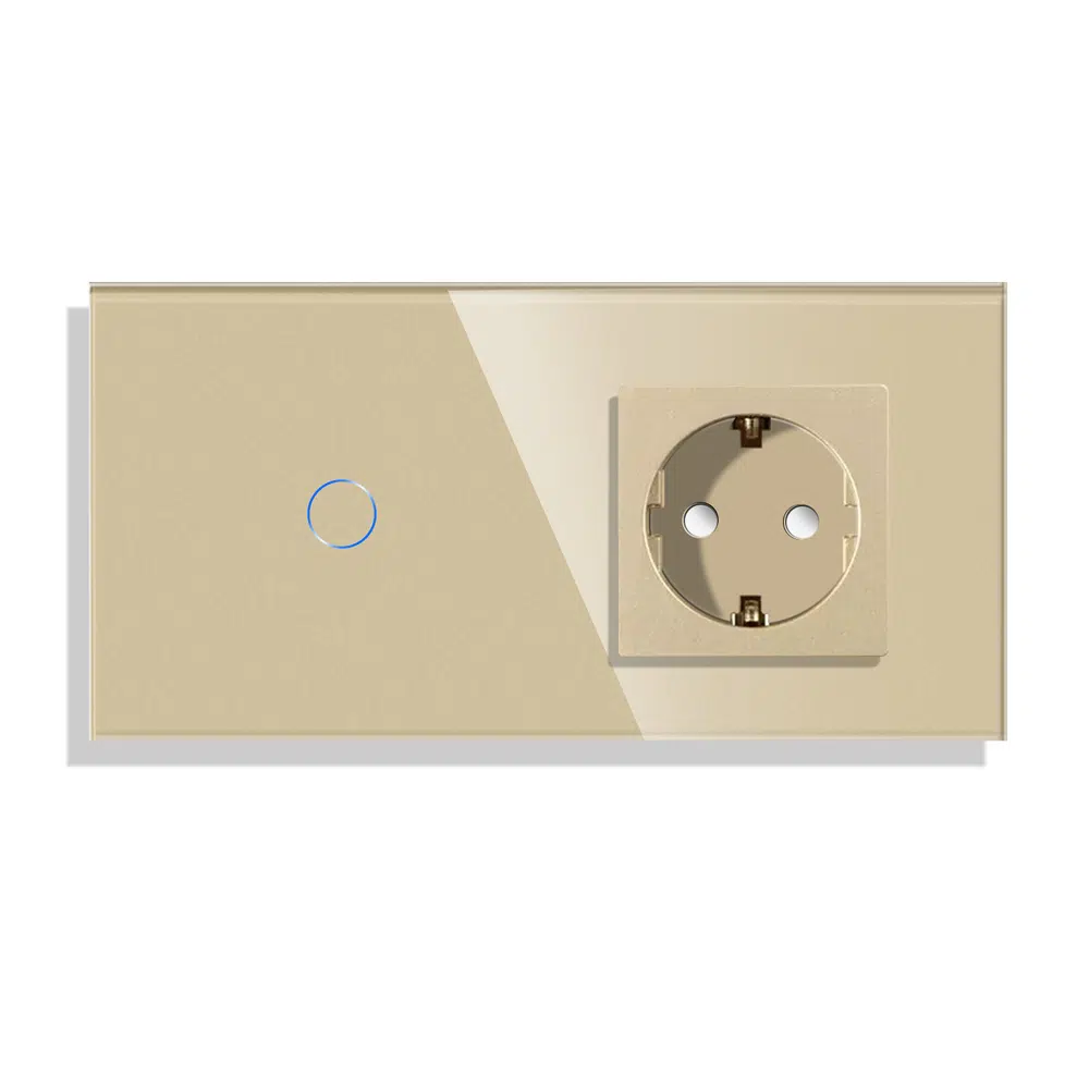 LSP-0001_A_front.jpg Паметен WiFI прекинувач на допир со еден тастер и паметна утичница дводелен стаклен панел 600W Предна страна