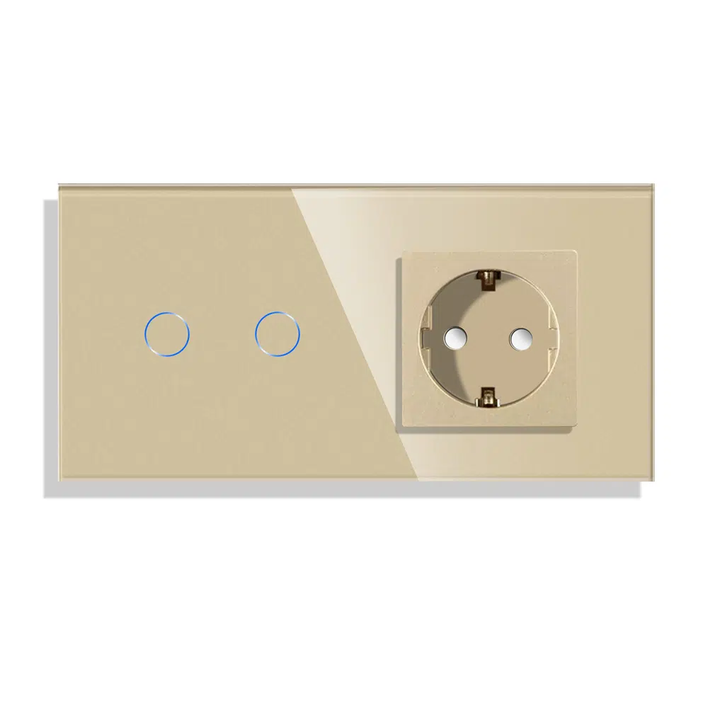 LSP-0002_A_front.jpg Паметен WiFI прекинувач на допир со два тастера и паметна утичница дводелен стаклен панел 600W Предна страна