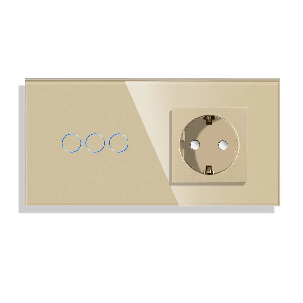LSP-0003_A_front.jpg Паметен WiFI прекинувач на допир со три тастери и паметна утичница дводелен стаклен панел 600W Предна страна