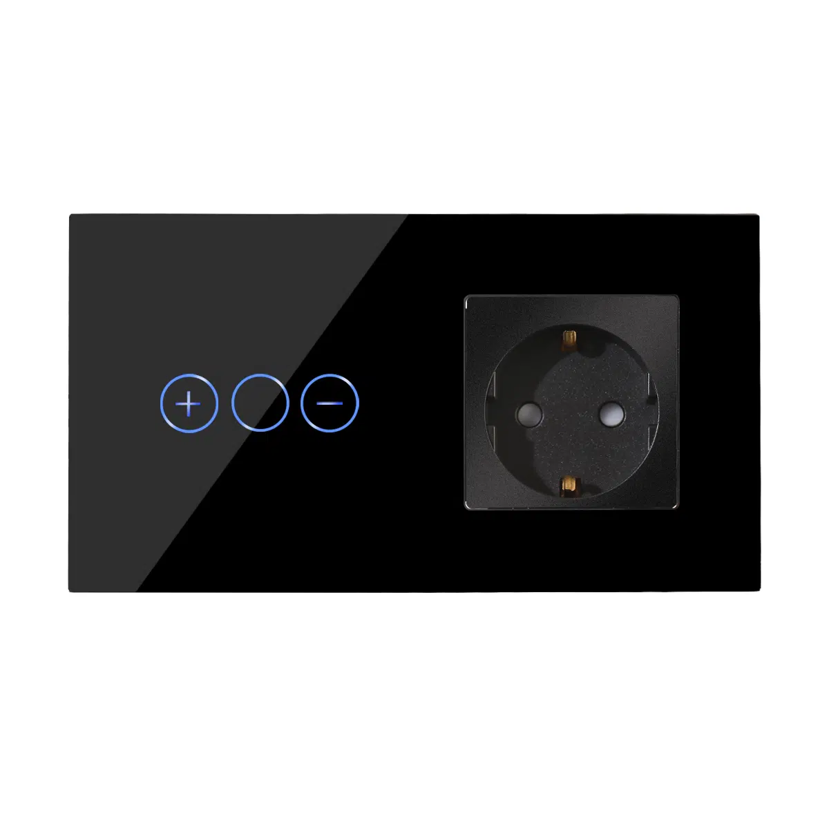 LSP-0005_B_front.jpg Паметен WiFI потенциометар на допир со утичница дводелен стаклен панел 200W Црна