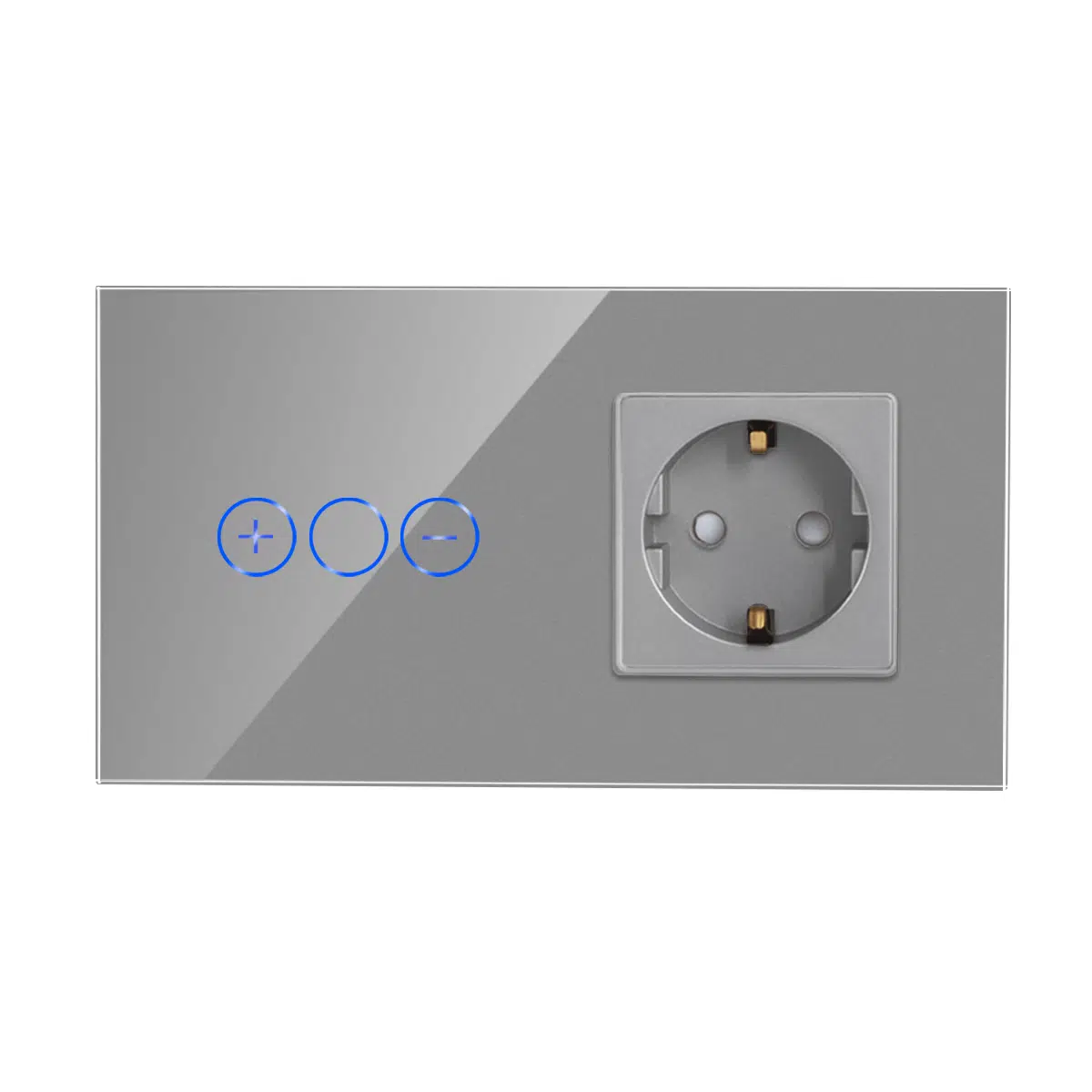 LSP-0005_G_front.jpg Паметен WiFI потенциометар на допир со утичница дводелен стаклен панел 200W Сива