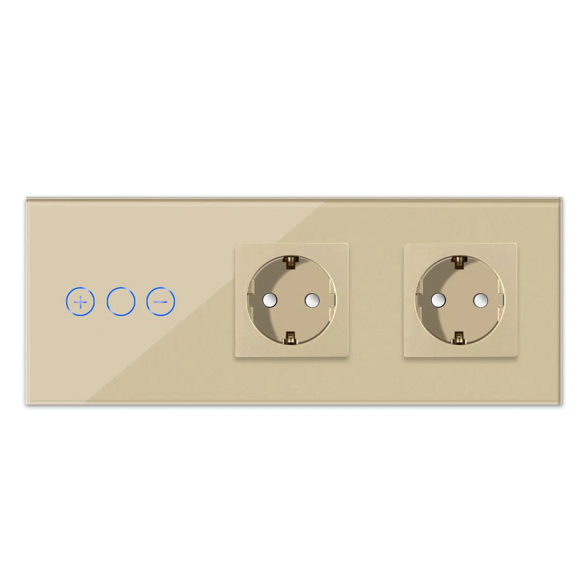 LSP-0006_A_front.jpg Паметен WiFI потенциометар на допир со две утичници троделен стаклен панел 200W Златна