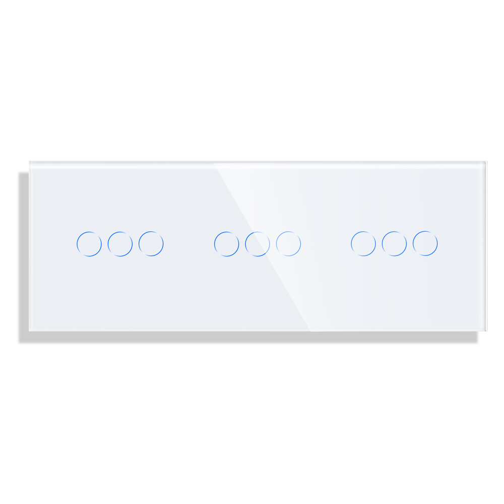 MLS-0009_W_front.jpg Паметен WiFI прекинувач на допир 333 троделен широк панел од стакло 600W Бела