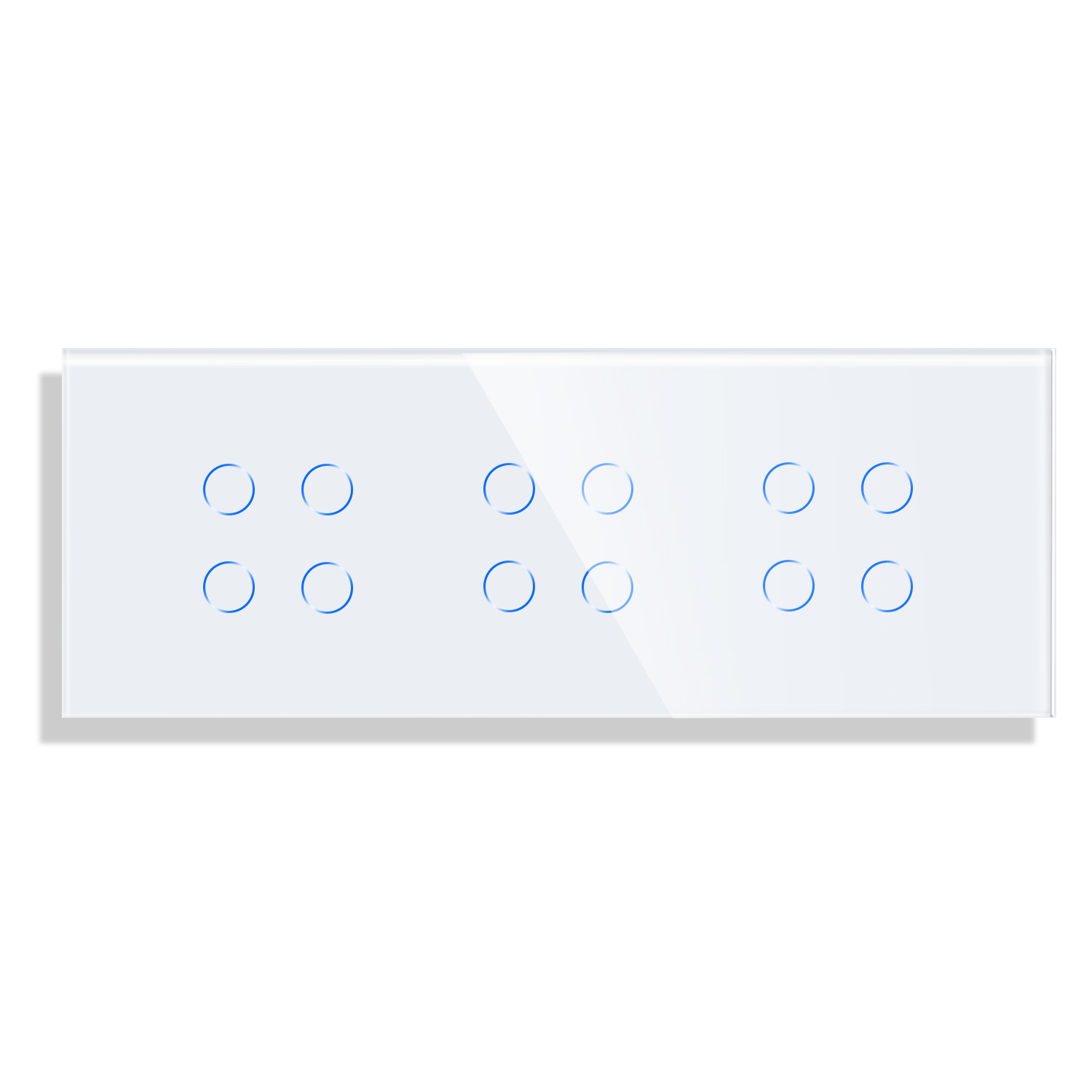 MLS-0010_front_W.jpg Паметен WiFI прекинувач на допир 444 троделен широк панел од стакло 600W Бела