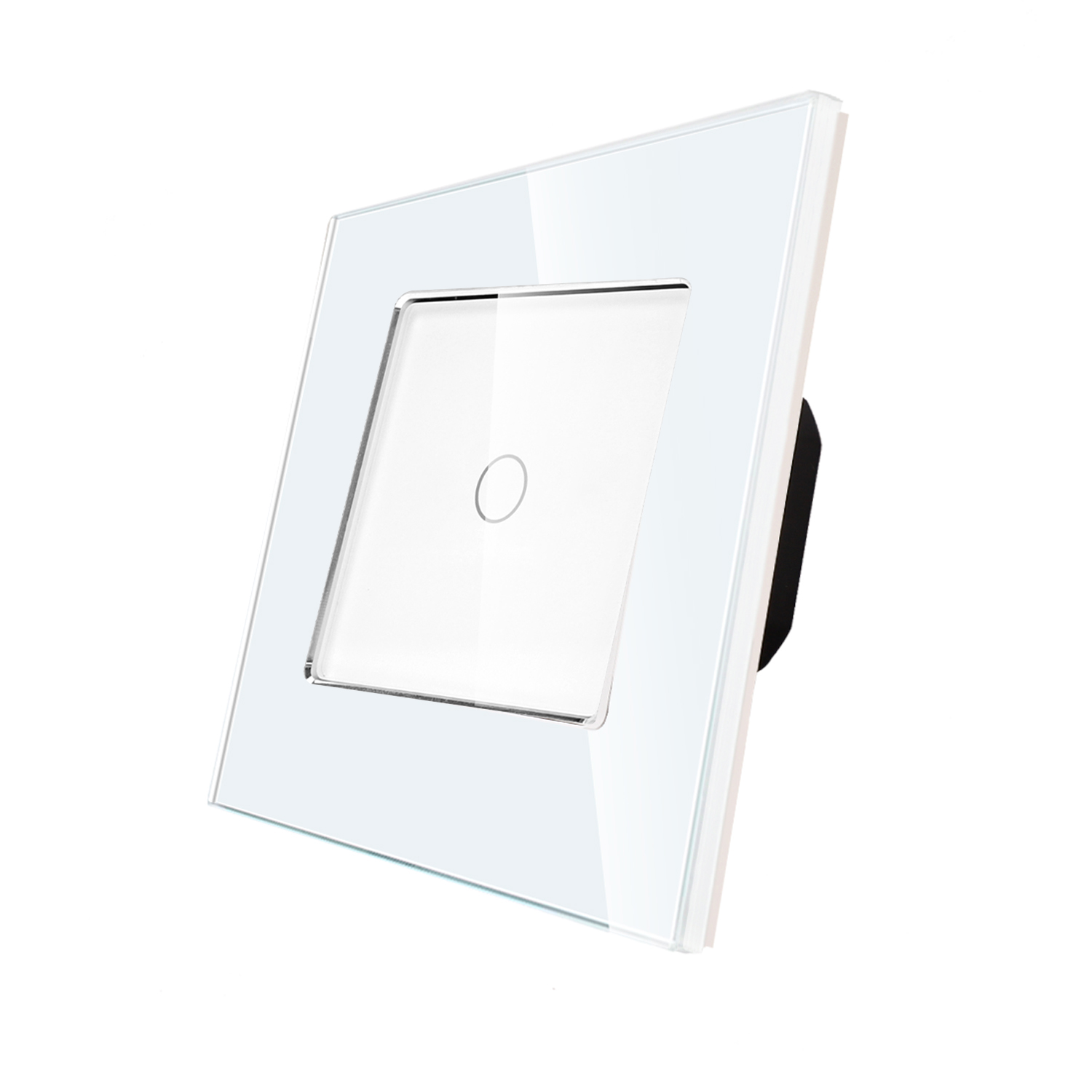 SSGF-0001_diagonal_W.jpg Паметен WiFI прекинувач на допир со еден тастер стаклена рамка 600W НулаФаза Бела